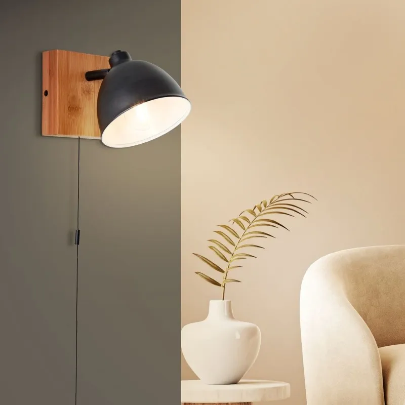 Applique CELIA 1x28W E14 Noir terne-bambou