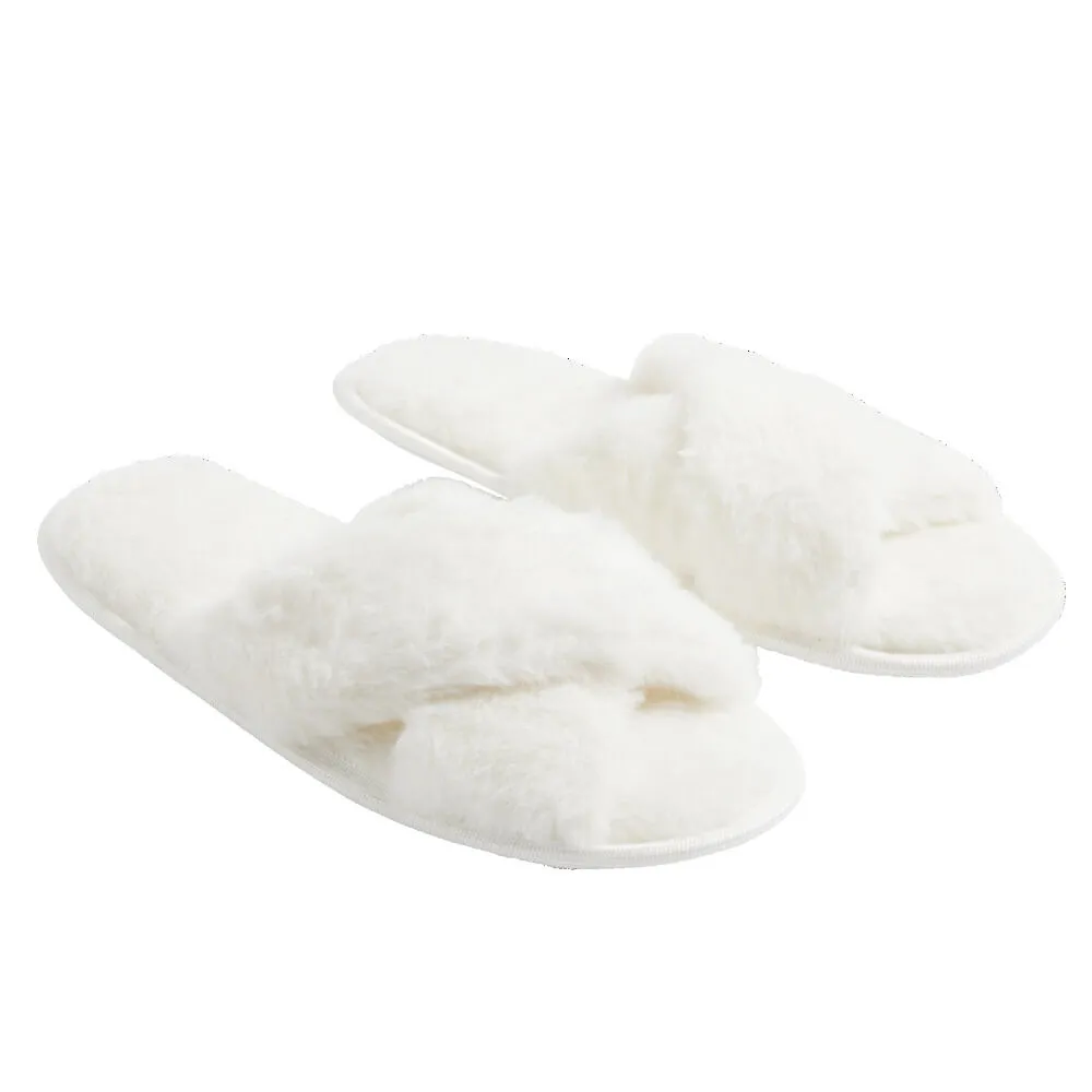Chaussons femme blanc peluche brides croisée T38/39