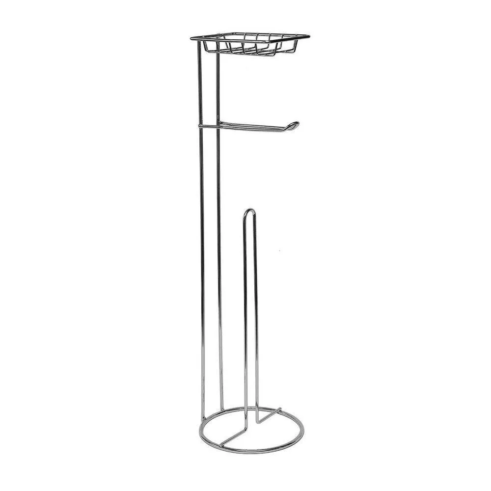 Dérouleur papier toilette wc avec réserve et support en métal h64cm