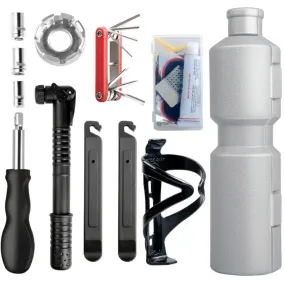 Kit de réparation et de réparation de vélos, multifonctionnel, pour pneus, freins, lumières, chaînes, portable, avec boîte de ra