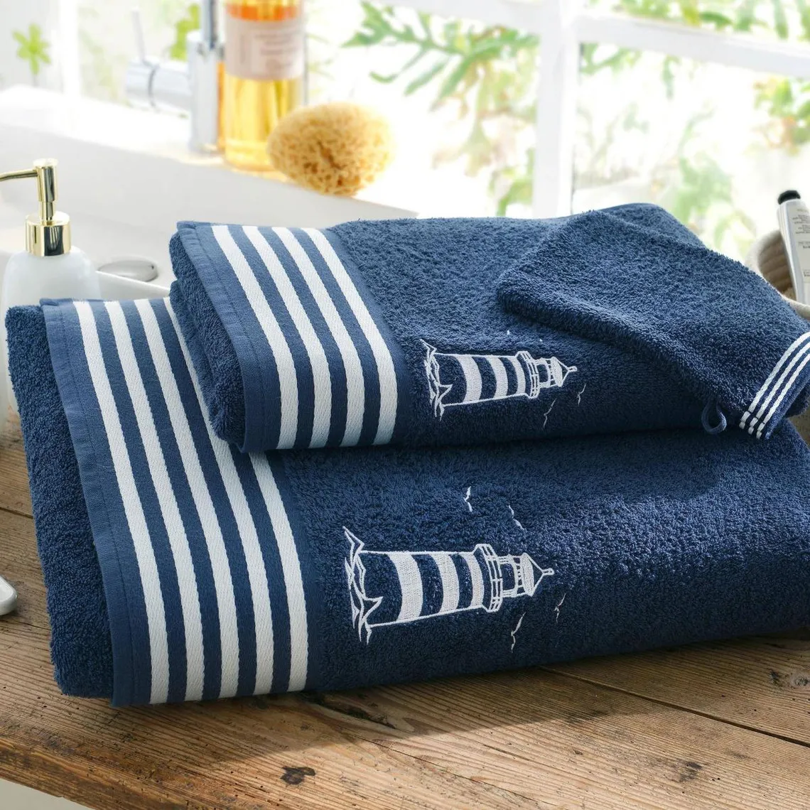 Lot de 2 Gants de toilette Bleu marine 450G PHARE | 3 Suisses