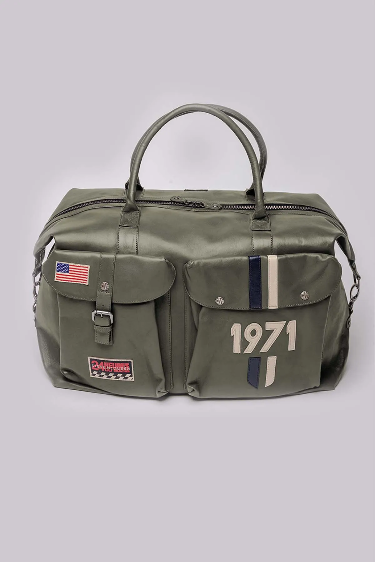 Sac de voyage en cuir Steve McQueen Dean Week 72h kaki foncé Homme