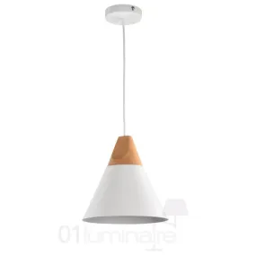 Suspension Bicones blanc et bois E27 60w Ø22cm - Maytoni