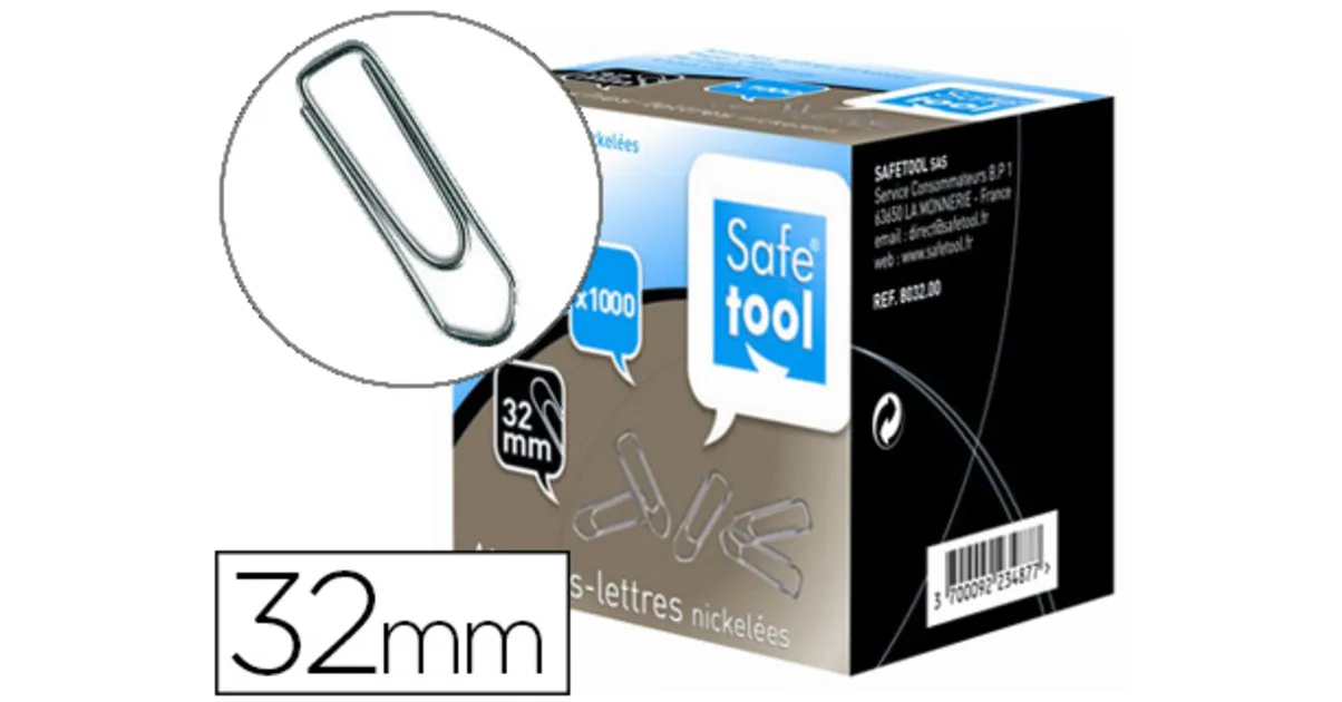 TROMBONES NICKELÉES 32MM BOITE DE 1000