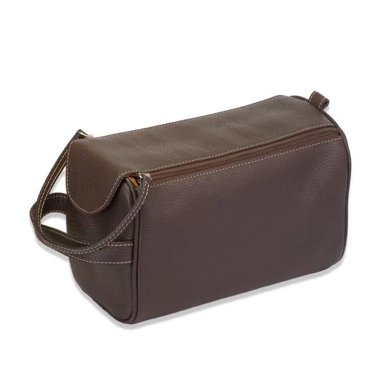 Trousse de toilette en cuir marron double zip - Gerard Henon