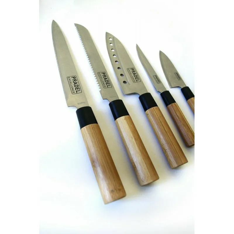 Valise de couteaux de cuisine manches en bambou, Pradel